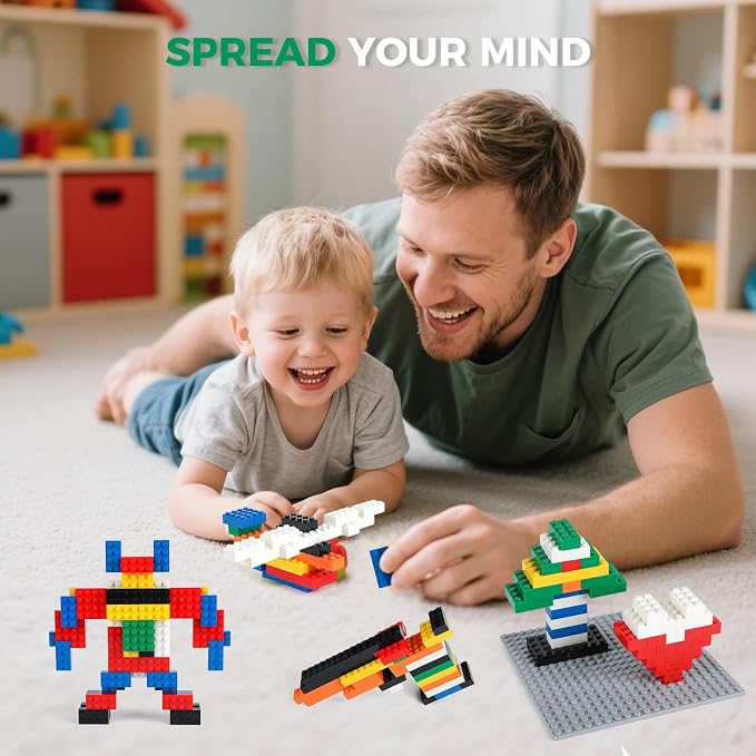 HUIZDQ 500 Piece Classic Building Bricks and 1 Gray Baseplate, 2x4 Bricks Bulk Creative Building Toys, Blocks Bulk for Kids Ages 6+, 7 Colors(Samll Bricks, 1.25x0.62x0.47 in)