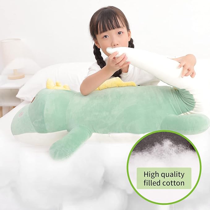 Tianmihou 52 Inch Giant Dinosaur Plush Pillow, Jumbo Green Dinosaur Stuffed Animal, Soft Long Dino Body Pillow for Kids Boys Girls, Huge Dinosaur Plushie Cuddle Toy, Birthday Gift for Children