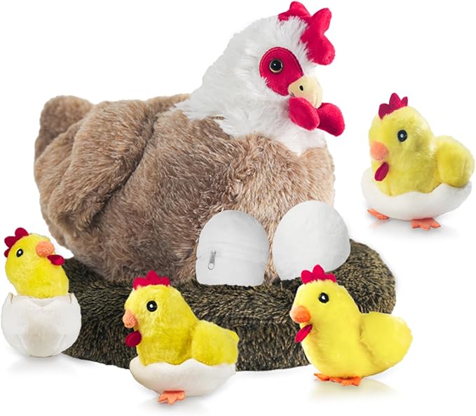 Youthfuljive 9 in 1 Chicken Stuffed Animal Set, Stuffed Chicken Plush Toy Egg Laying Hen with Zipper and Baby Chicks Plush Chickens Eggs and Coop Chicken Toys for Kids Girls Boys Birthday