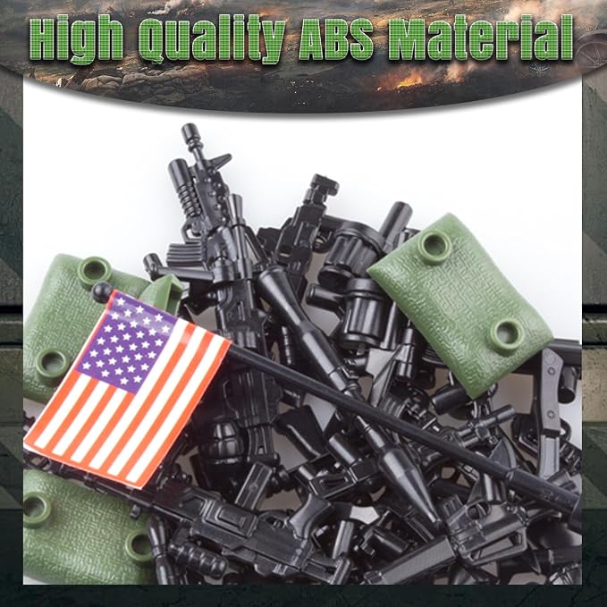 Military Weapons Pack 24 Pcs U.S. Accessories Kits Toys, Army Equipment Gear WW2 Guns for Boys 6+, Compatible with Mini Figure of Major Brand