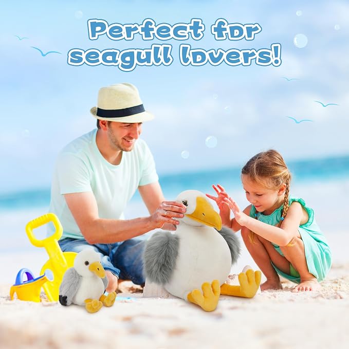 MaoGoLan 4Pcs Seagull Stuffed Animal with Babies Inside,17.7" Mama Seagull Plush with Three Adorable Baby Plushies for Small Hand,Beach Plush Lover Gift for Kids,Boys,Girls