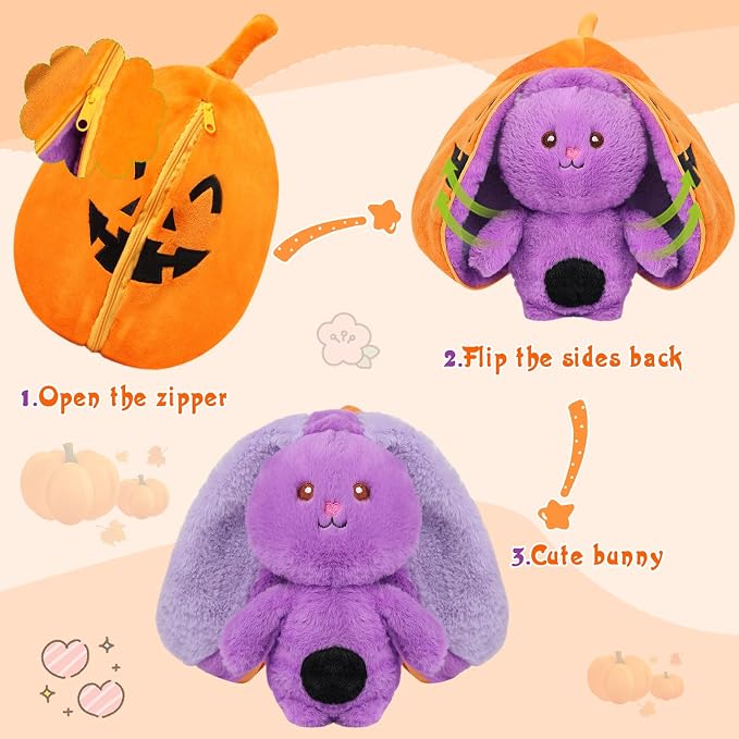 MIAODAM Bunny Stuffed Animal Plush,Reversible Pumpkin Bunny Plushies, Cute Rabbit Plush Toy Gift for Toddler Girls Boys (11inch)