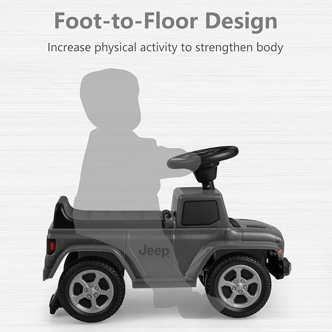 OLAKIDS Ride On Push Car, Licensed Jeep Foot-to-Floor Toddler Sliding Racer with Engine Sound, Horn, Under Seat Storage, Baby Walking Toy Gift for Boys Girls Kids Age 1.5-3 (Gray)