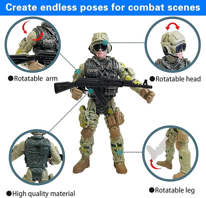 Military Soldier Action Figures, 6Pcs Military Soldier Toys for Boys 3 4 5 6 7+ Year Old, 4-Inch Toy Figure & Playsets with Weapon Accessories, Cake Topper