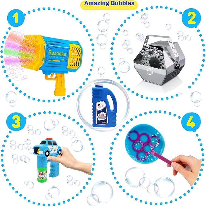 16 oz Concentrated Blue Bubble Solution Bottle with Handle, Refills up to 1.25 Gallons, Non-Toxic Concentrated Solution for Bubble Machines, Giant Bubble Wands, Bubble Gun and Blowers (8-Pack)