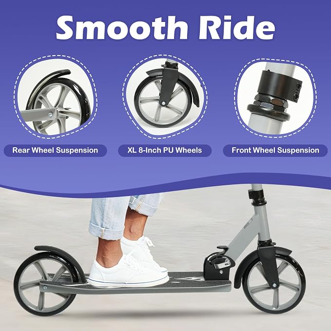 Rahmory Kick Scooter for Ages 6+,Kid, Teens & Adults. Foldable Kick Scooter for Boys with 4 Adjustable Heights, ABEC9 Bearings, Supports Up to 220 lbs.