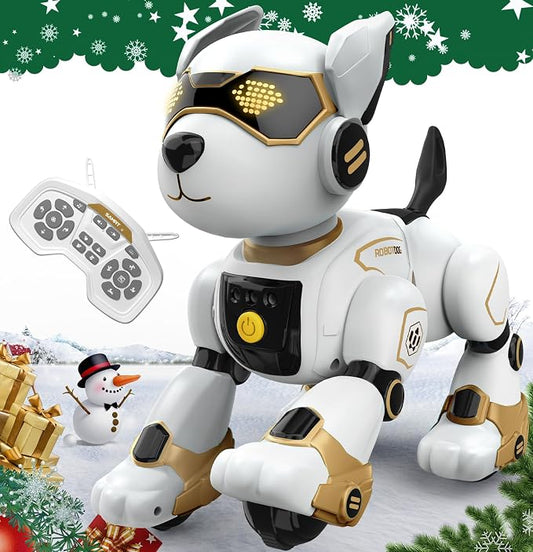 Robot Dog Toy for Kids, Programmable Remote Control Robot Puppy with Voice & Touch Sensors, Dancing & Singing, Animal Sound Imitation, Smart Stunt Robot Pet, Interactive Robotic Dog for Kids (Golden)
