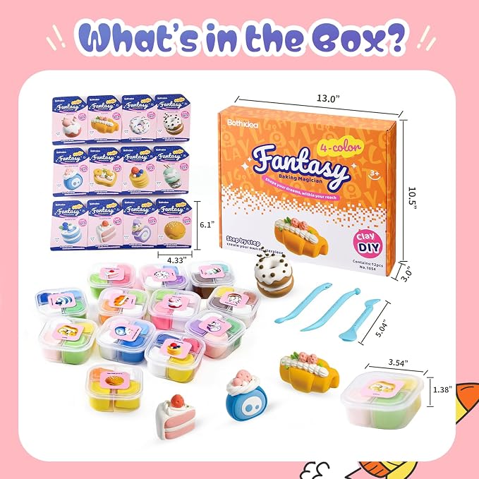Both idea Air Dry Clay Kit, Cake Theme | 12 Packs, Non-Toxic Kids Gift | School & Party: Perfect for classroom art activities, birthday party favors, creative family DIY, and holiday celebrations.