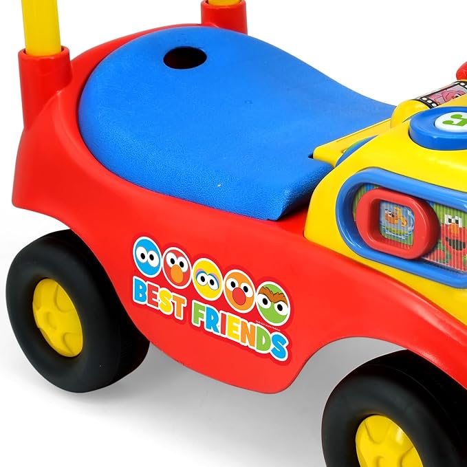 Kiddieland My First Activity Ride-On Elmo, Light & Sound Foot-to-Floor Toy with Interactive Dashboard, Seat Storage, Push Handle, Steering Wheel, Ages 12–36 Months