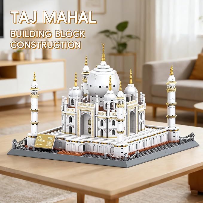Taj Mahal Building Block Set 1113 Pieces Large World Wonder Architecture Model India Landmark Souvenir with Golden Finials & Nameplate Gift for Adults Teens