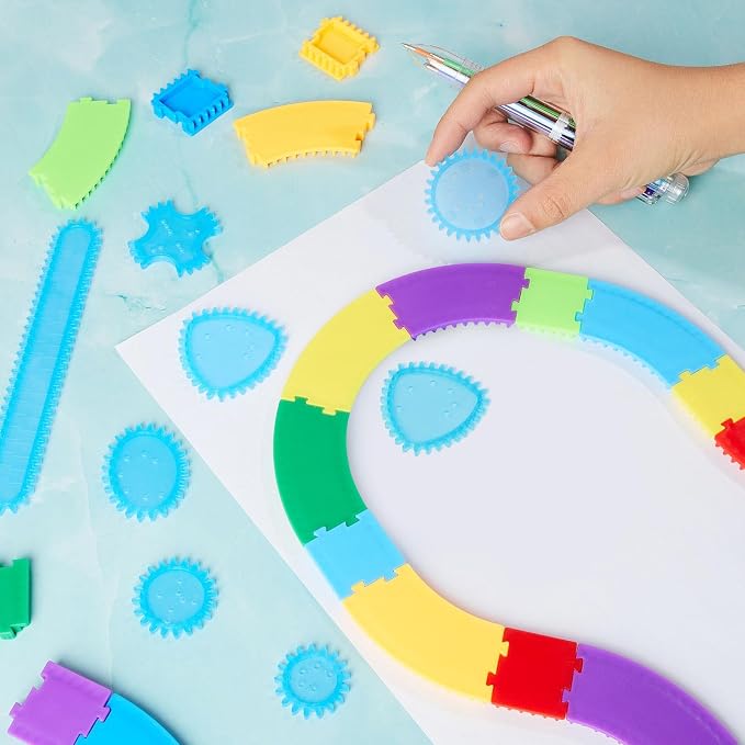 Chivao Spiral Art Kit Circle Stencils Drawing Tool Gear Geometric Ruler Circle Template Drawing Kit Plastic Spiral Curve Stencils with Pens Paper for Back to School Gifts DIY Crafts Sketch(Stylish)
