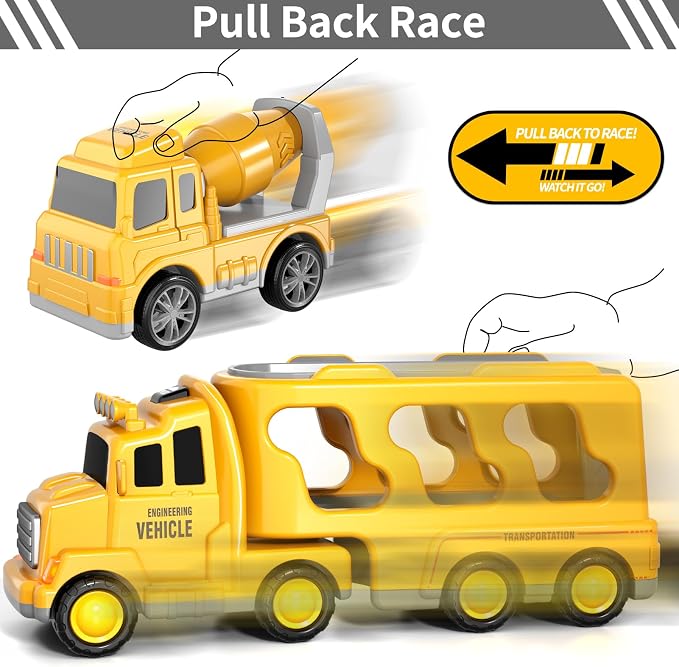 Bennol Construction Truck Toys for 1 2 3 4 5 Years Old Boys Toddlers, Cars Toys Gifts Construction Trucks with Excavator Crane Mixer Bulldozer, Toddler Car Toy Set for Kids Boys Girls