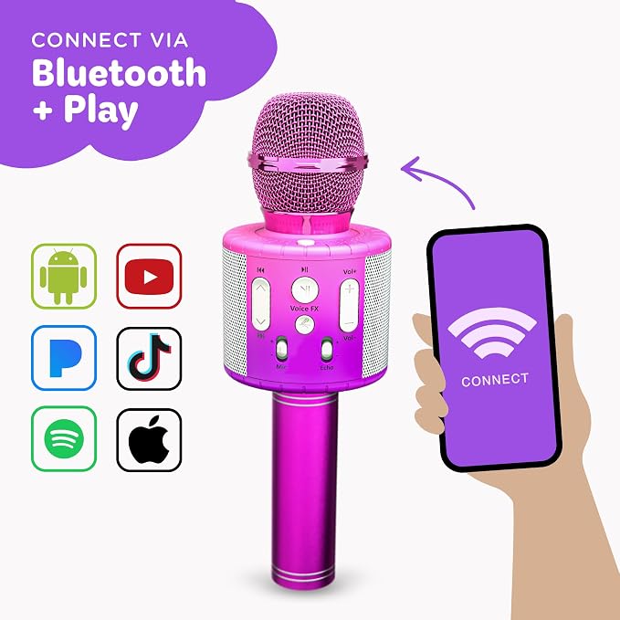 Move2Play, Kids Karaoke Microphone | Includes Pre-Loaded Songs & Bluetooth | Kids Birthday Party Gift | Toy for All Ages 2, 3, 4, 5, 6+ Year Old Girls, Boys & Toddlers