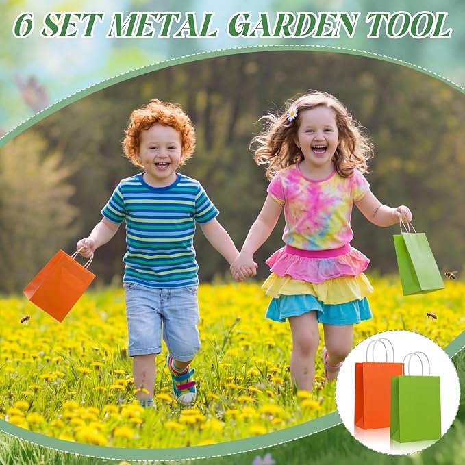 30 Pcs Kids Beach Sand Toy Gardening Tools Bulk Set Include Kids Beach Shovel Rake Fork Trowel and Gift Bags Metal Planting Tools with Wooden Handle for Planting Loosening Digging Outdoor
