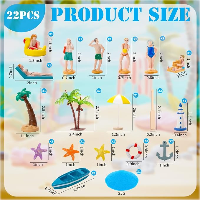 Warmtree 22PCS Beach Mini House Decoration Ocean Diorama Kit for DIY Beach Pool Cake Decorations Miniature Garden Summer Beach Swimming Party Favor Supplies