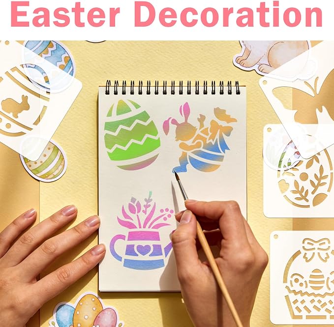 72 PCS 3x3 Inch Easter Stencils for Painting - Reusable Easter Templates Chicks Eggs Bunny Farm Spring Painting Templates on Wood, Glass, Fabric, Window Door Decor DIY Decoration