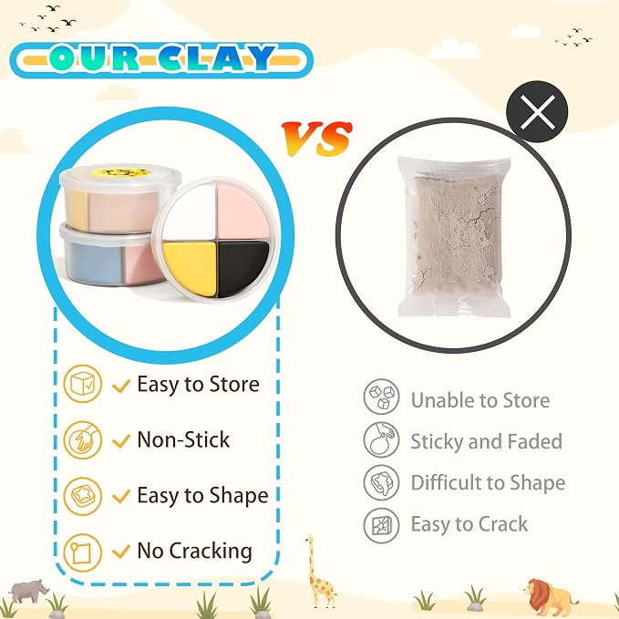 Cyajm 12-Color Air Dry Clay Kit, Animal-Themed Ultra-Light Modeling Clay for Kids, Non-Toxic Soft Air Drying Clay Set with Tools & Guide, Creative DIY Craft Gift for Boys Girls Ages 3+