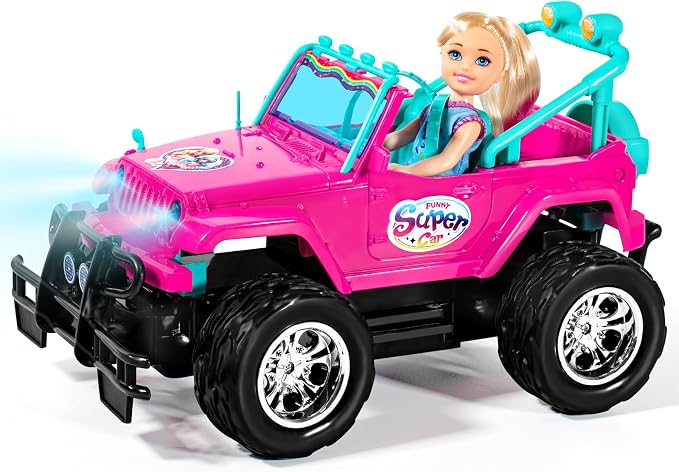 ULOVEME RC Cars - Remote Control Car with 5.5" Doll for Girls, 2.4GHz Je ep RC Cars - Simple Control Toy Cars for Kids (Hot Pink)
