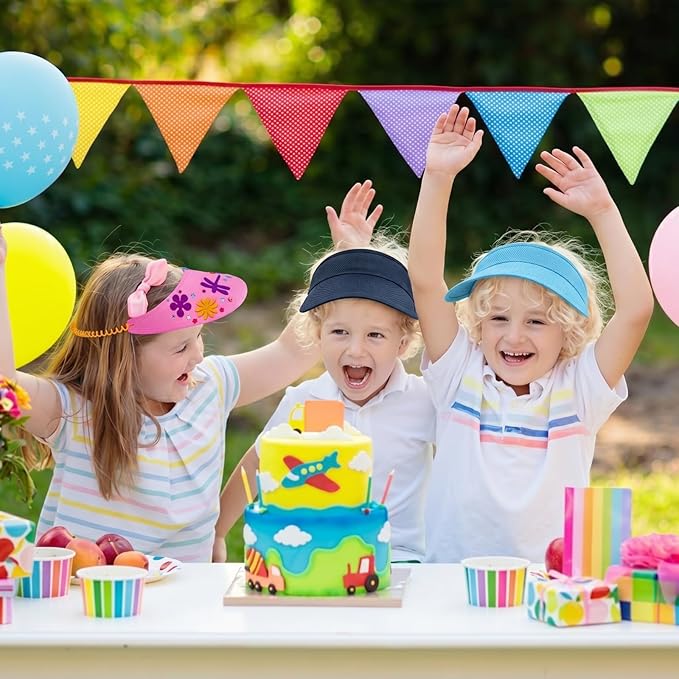Outus 35 Pcs Assorted Craft Decorations with 24 Foam Visors for Kids, DIY Sun Visor Kit with Stickers & Markers for Arts & Crafts Activities (Bright Color)