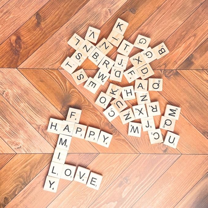 YJ PREMIUMS 100 PC Wood Magnetic Letter Tiles Magnets Big Large Square Wooden Alphabet Letters Tile Magnet Pieces for Fridge Refrigerator Wall Fun Learning Decorative Game Board for Adults (100)