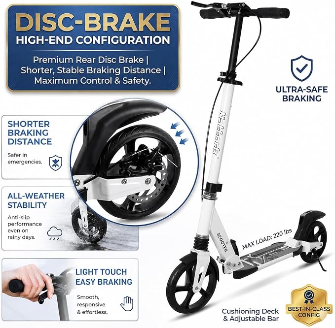 Nattork Scooter for Kids Teens and Adult Max Load 240LBS- Adjustable Height Folding Scooter with Large Sturdy Wheels Smooth Ride, Lightweight, Commuter Adult Scooters with Disc Brake,Shock Absorption