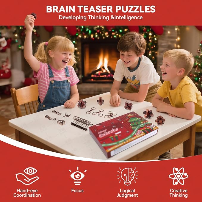 24 Pcs Brain Teaser Puzzles for Adults - Metal & Wooden 3D IQ Test Logic Game, Unlock Interlocking Brain Puzzle Toys for Teens Kids, Smart Educational Desk Toy for Mind Challenges