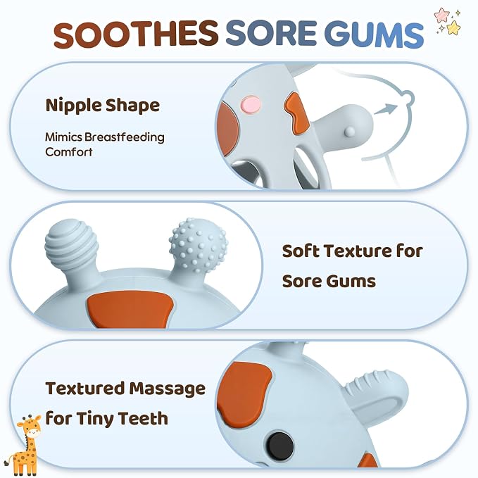 Baby Teething Toys 3-6 6-12 Months, Teether Toy with Rattle 0-6 Months, Newborn Silicone Teether Chew Toys for Infants 3 6 9 12 18 Months, Easy-Grip Hole, Baby Shower Gifts for Boys Girls