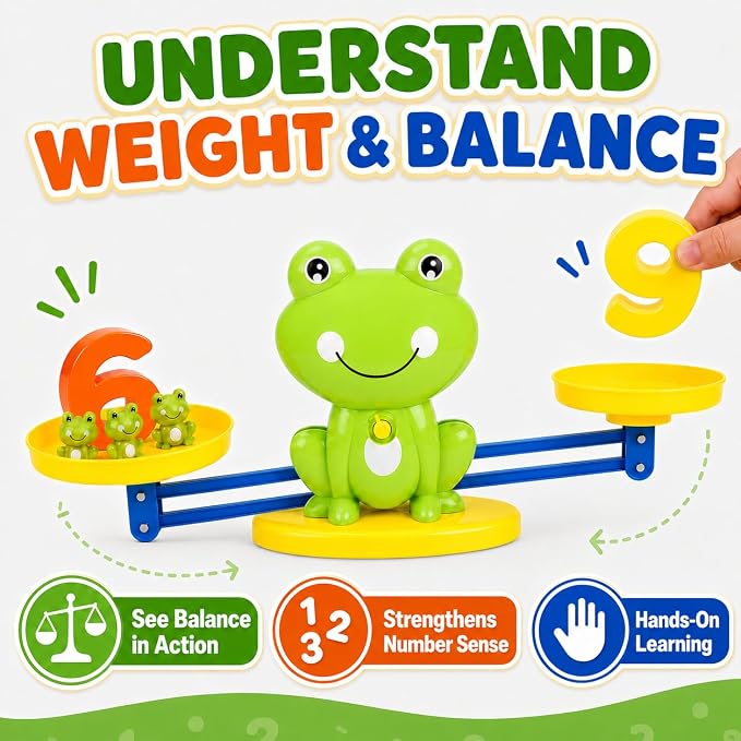 CozyBomB™ Homeschool Kindergarten Frog Scale Cards Balance Board Game - Preschool Math Learning Stem Montessori Toys Educational Gifts for Boy Girl Ages 3 4 5 6 Year Old Birthdays Christmas Holidays