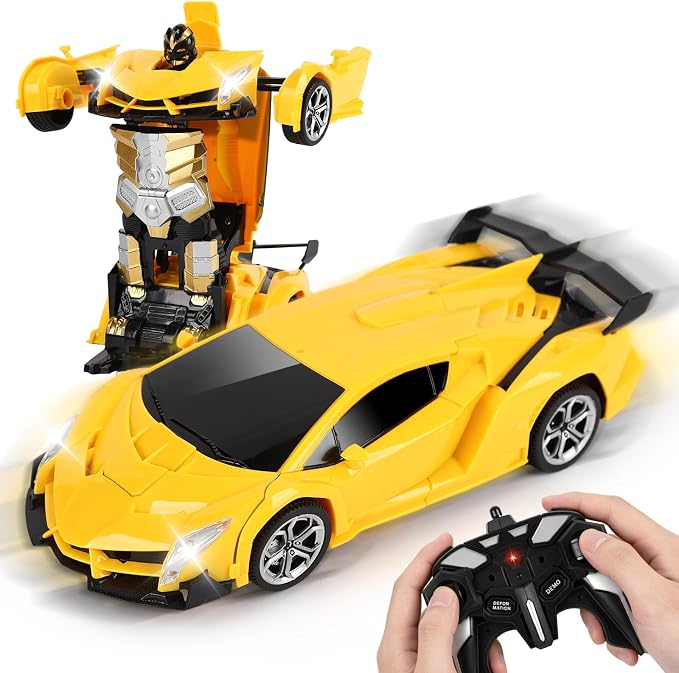 Transform Remote Control Cars for Kids 4-12，Transforming Robot Toys for Boys 5-7，RC Cars for Ages 6-8，2.4Ghz One-Button Deformation 360° Rotation Car Toy Gifts for Aged 4 5 6 7 8 9 10 11 12