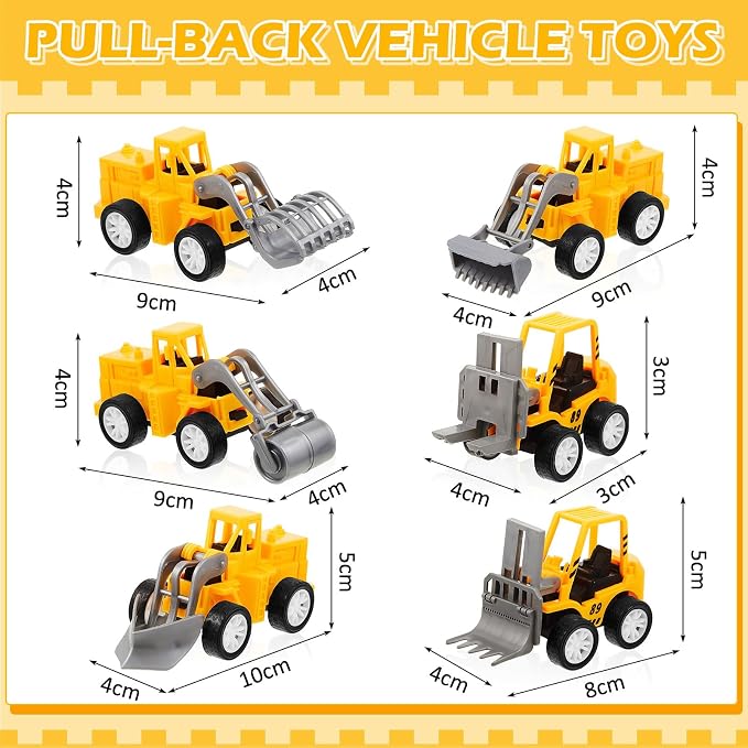 6 Pcs Construction Party Favors for Boys, Mini Construction Vehicles Children's Day Gift, Mini Pull Back Cars Excavator Toys Small Trucks Bulk for Kids Girls Birthday Cake Toppers (Hauler Set)