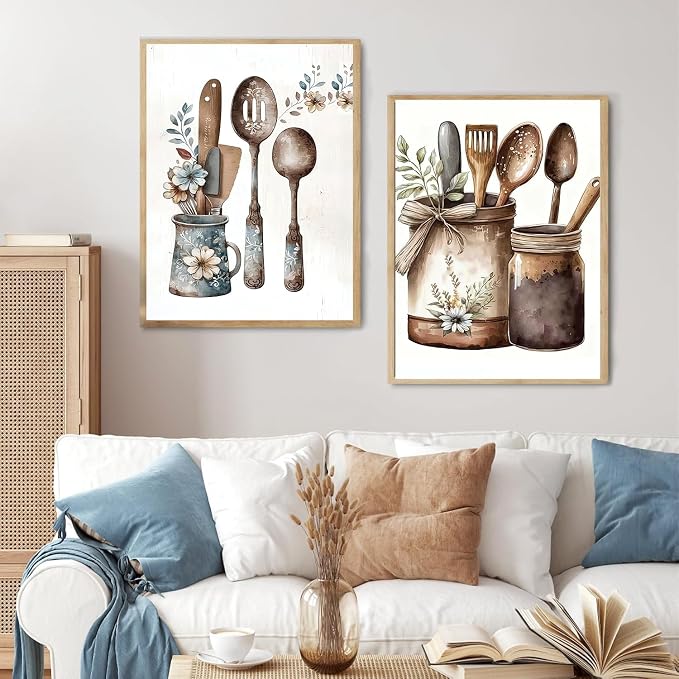 Paint by Numbers for Adults and Kids Beginner Curious, 2 Pack Vintage Country Kitchen Cutlery and Jars Painting by Number Kits Number Artist Paint by Number Kit DIY Oil Acrylic Paints Home Gift
