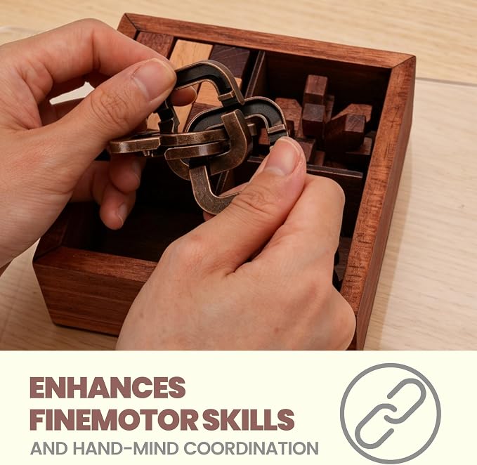 Brain Teaser Puzzles for Adults Teens - Brain Teaser Puzzles with Wooden Box 3D Puzzle Game Toys for Adults Teens - Unlock Interlocking Brain Teaser Puzzle Adults Teens IQ Education Smart Toys