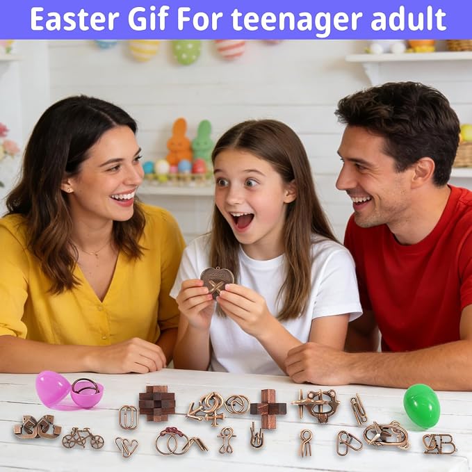 24 Pcs Brain Teaser Puzzles for Adults and Teens - Metal Puzzles 3D Puzzle Game Toys for Adults Teens - Wooden Unlock Interlocking Puzzle Adult IQ Education Smart Toys