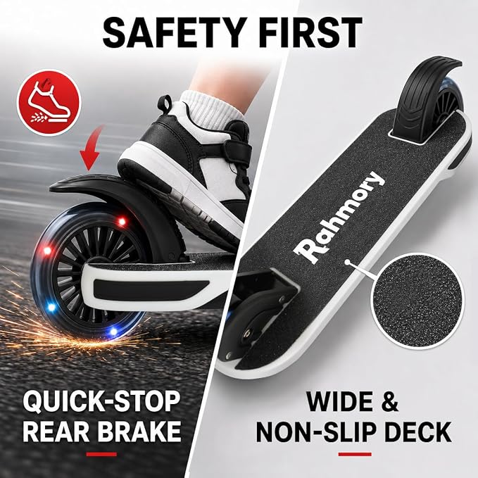 Rahmory Kick Scooter for Ages 5-12,Kid, Teens. Max Load 155 LBS. Foldable, Lightweight, with Light up Wheels and Dynamic Light Deck, Teen and Adults, 3 Adjustable Levels.