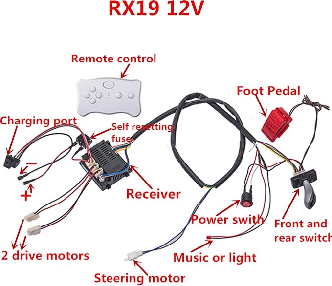 Kids Ride On Car 12V DIY Modified Harness Complete Set of Remote Control Circuit Board Wires Switch Gearbox,Used for Children Electric Ride On Car with RS550 Motors