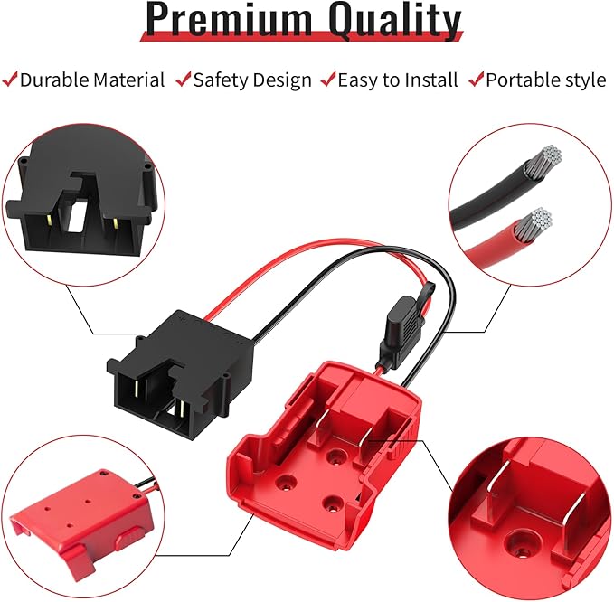 Kzreect Battery Adapter Compatible with Milwaukee 18V Battery, Conversion Kit with Fuse Holder and Wire Harness Connector Compatible with Fisher-Price 12V