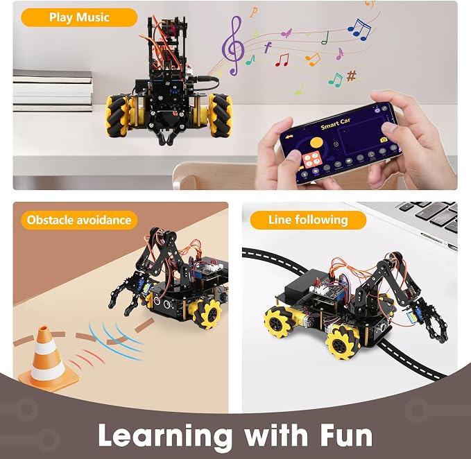 ACEBOTT Robotics for Kids Ages 8-12, Smart Robot Arm Car Kit with 5DOF, STEM Toys for Boys Age 8-12 12-16+, ESP32 Arduino/Python/Blockly Coding, App & Remote Control, STEM DIY Gift for Teens & Adults