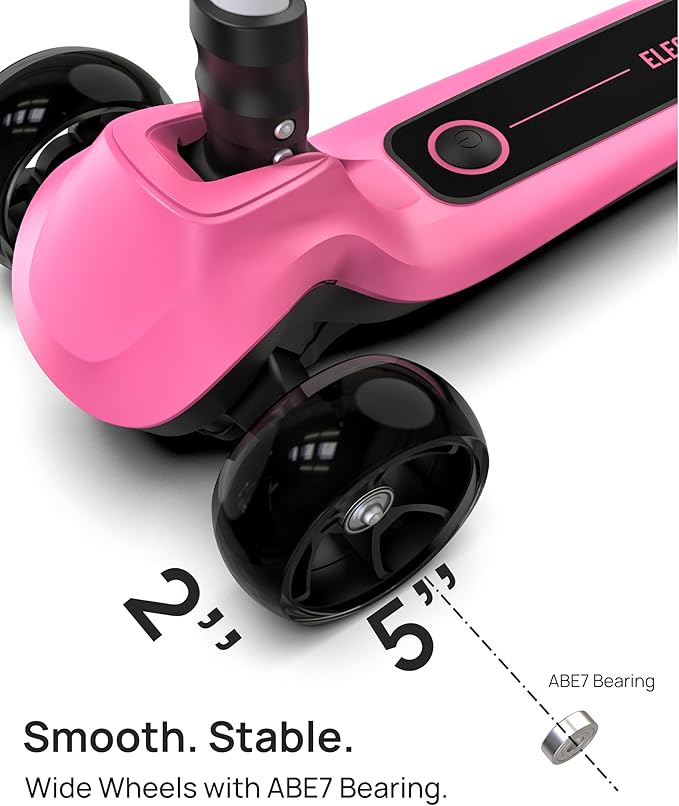 ELECOSMOS Kids Electric Scooter for Age 4-9, Light Up 3-Wheeled Scooter with Big LED Wheels, Wide Flashing Deck, Adjustable Height