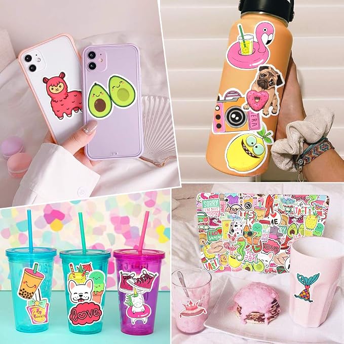 QTL Cute Stickers for Teen Girls, Waterproof Vinyl Stickers, Party Favors and Birthday Gifts, Laptop and Water Bottle, 50PCS