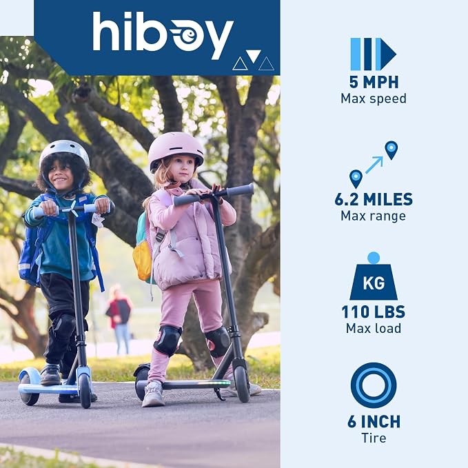 Hiboy ES1 Electric Scooter for Kids Ages 4-10, LED Light-Up Wheels & Side Lights, 5MPH Safe Speed, Easy Control, Safety Kids Scooter, UL Certificate
