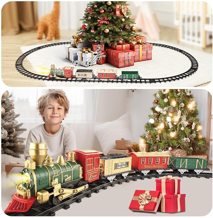 Electric Train Set for Kids Ages 4-8, Complete Toy Train with Lights & Sounds, Train Toys with Cars & Tracks for Christmas and All-Year Play