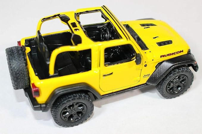 KiNSMART - Jeep Wrangler Rubicon Off Road 4x4 5 inch 1:34 Scale Die Cast Model Replica Toy Car (Yellow Opentop)