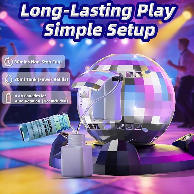 Bubble Machine for Kids & Toddlers 1-3, Automatic Disco Bubble Blower Maker with Bubble Toys, LED Lights & 360° Rotation, 10000+ Bubbles Per Min, Outdoor Game Toy for Easter Birthday Party