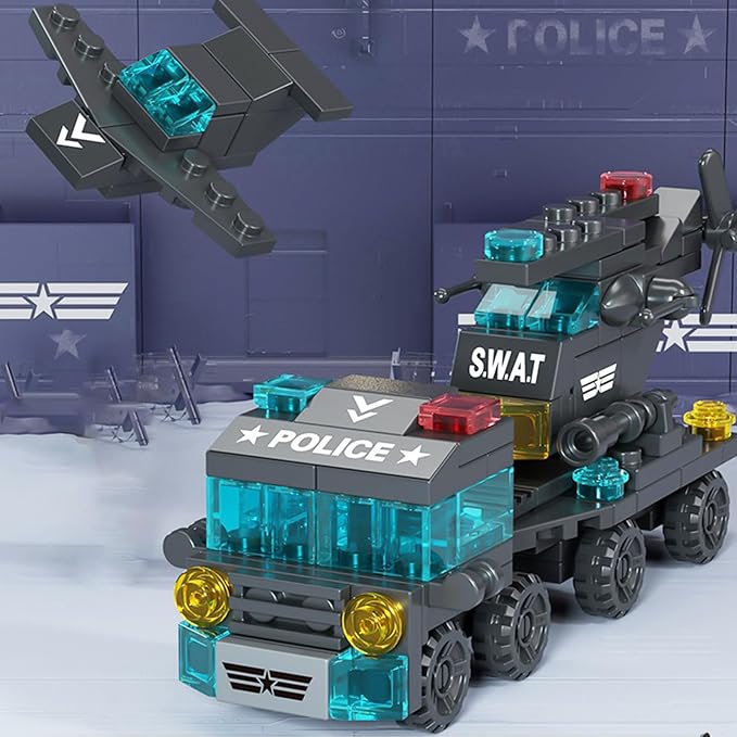 Special Police Building Blocks Toy - 7 in 1 Transformable Police Car Set, SWAT Truck & Helicopter STEM Toys for Kids Ages 6-12, Creative Birthday Gifts for Boys & Girls