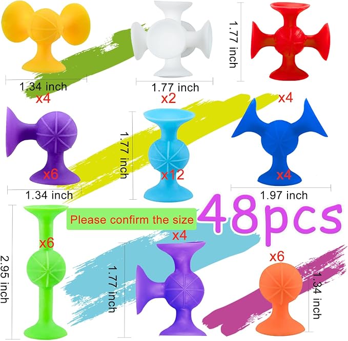 48 Piece Suction Cup Toys Construction Set - Silicone Building Blocks DIY Fun Bath Toys for Kids Ages 3+, Travel Essentials for Toddlers , PopDarts Sensory Toys for Autistic Children OT