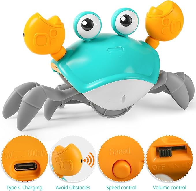 Hirger Crawling Crab Baby Toys 6-12 Months: Infant Tummy Time Toys, Dancing Walking Crab for Toddler 1 2 3 Year Old, 1st Birthday Gift with Music and Light