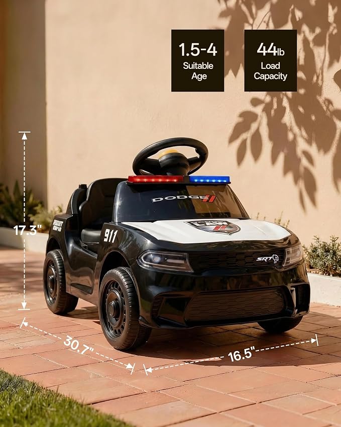 Licensed Dodge Police Electric Ride on Car for Toddlers 1-3 w/Lights & Horn