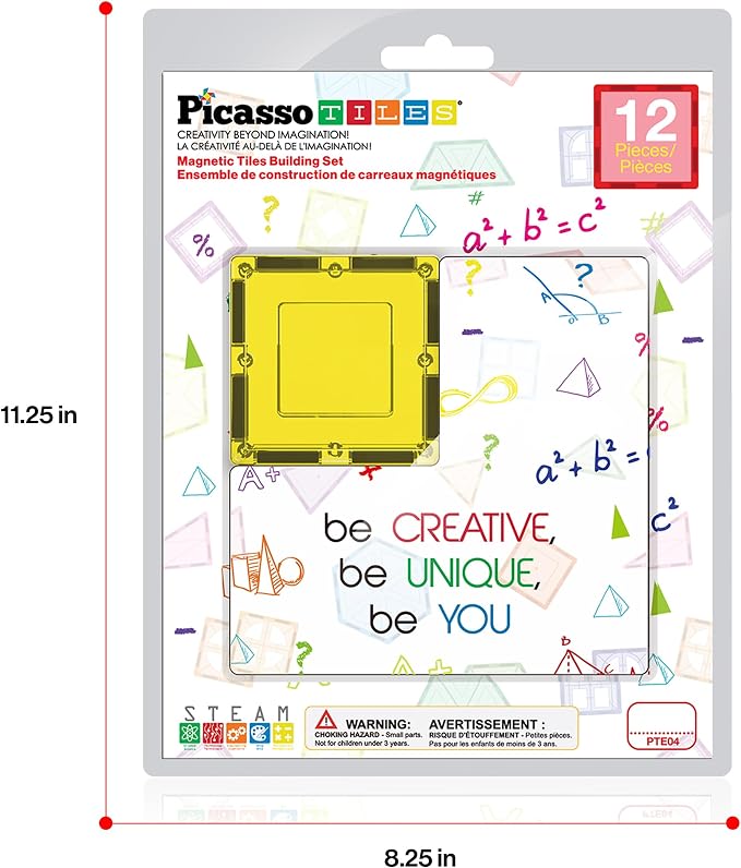 PicassoTiles Magnetic Building Block Magnet Tile Construction Kit for Kids Educational STEM Learning Playboard Pretend Play Toy Stacking Shapes Brain Development Preschool Toddler Activity Set PTE04