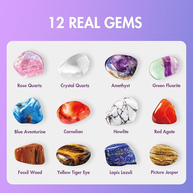 Piano Potato Gemstone Dig Kit, Dig Up 12 Real Gems & Crystals, Gem Dig Kit with Diamond-Shaped Blocks, Educational Excavation Toy for Kids 6 7 8 9 10 11 12 Years