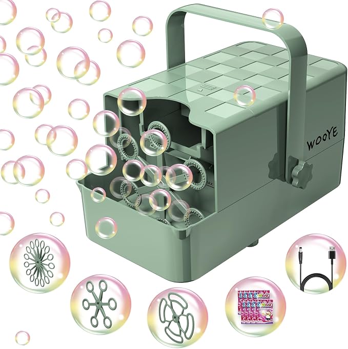 Bubble Machine, Make Big/Medium/Small Bubble, Outdoor Bubble Blower Machine for Pet Toddler Kid, Electric Bubble Maker Powered by Plugin/Battery for Wedding Birthday Party(Green)